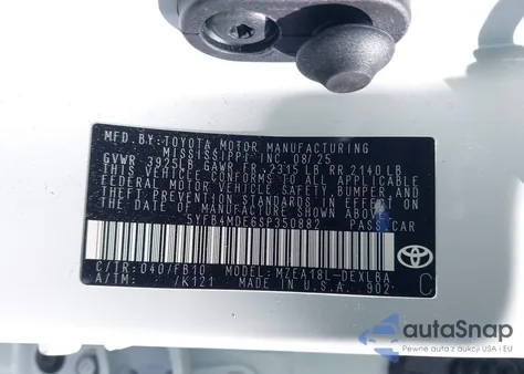 2025 Toyota Corolla Le из США, поврежденный, VIN 5YFB4MDE6SP350882